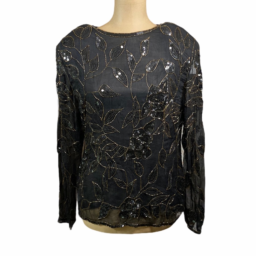 **TAKING BEST OFFER** SWEELO 100% Pure Silk Beaded Longsleeve Vintage